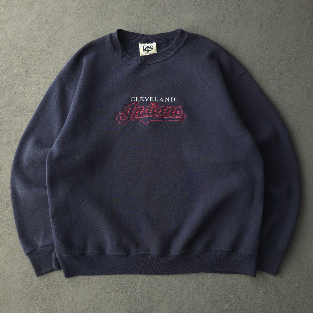 Vintage 90s Lee Sport Navy Cleveland Indians Sweatshirt Large Embroidered MLB